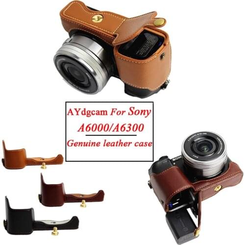 New Genuine Leather Half Body Video Camera Case Bag For Sony A6000 A6300 Camera Protective Cover Bottom Pouch
