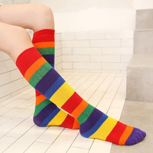 New Arrival Children Rainbow Striped Socks Kids Girls Boys Colorful Soft Cotton Knee High Socks Toddler High Quality Long Socks