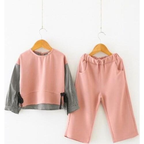 DFXD Baby Girls Outfits New Arrival 2018 Spring Children Clothing Set Plaid Spliced Top+Pant 2PC Casual Girls Sport Suits 2-8Y