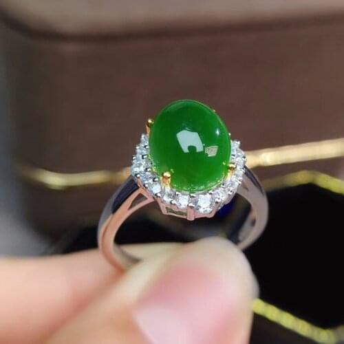 Elegant Anniversary Gift High Pure 100% Real and Natural Jaser Jade Ring 925 sterling silver Fine jewelry