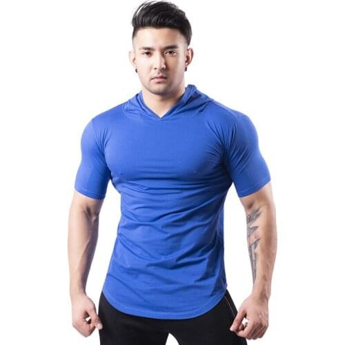 Short-sleeved Sports T-shirt Mens Hooded Workout Clothes Outdoor Basketball Sweating Running Clothes Running T Shirt Sport Men