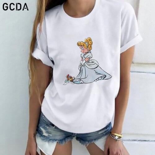 Cinderella Tshirt Harajuku Casual White Girls Tops Tees Women New Summer Casual Female T-Shirt