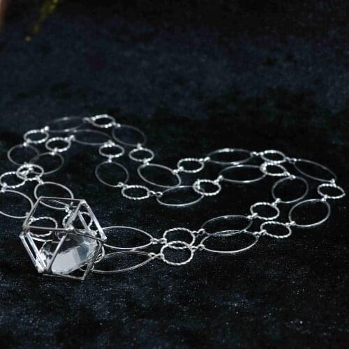 HOT vintage crystal chain rhinestone DIY jewelry hollow out silver-color square women gift necklace&earrings 36"B892