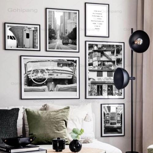 Canvas Painting City Bus Car Street Train Black And White Posters And Prints Canvas Painting Wall Pictures For Living Room Decor