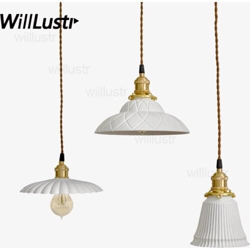 Handmade ceramic lamp flower china shade pendant light porcelain suspension lighting dinning room restaurant bedside hotel lamp