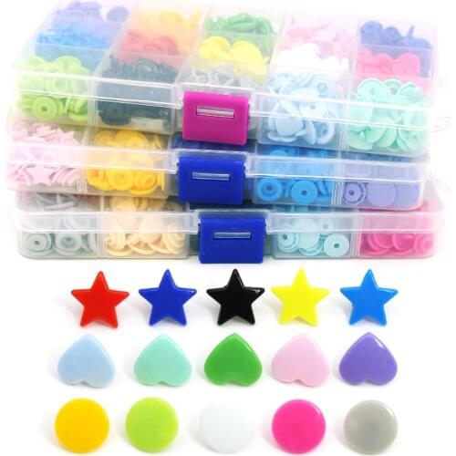 150Sets T3/T5 Snap Button For Children Boxed Plastic Buttons For Clothing Round/Heart/Star Press Studs KAM Snaps Fasteners DIY