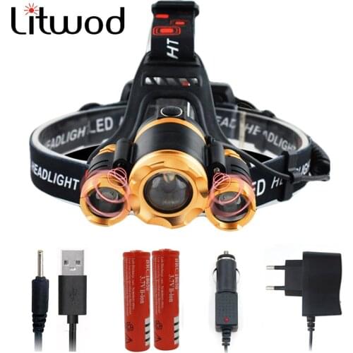 Litwod Bulbs Headlamp Headlight Torch Lantern Head Lamp Flashlight 2x 18650 Led Battery Switch Button Sensor Lithium Battery