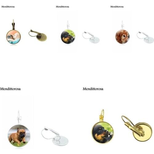 Mendittorosa Cute Pet Dogs Labrador Bulldog Poodle Bronze/Silver/Golden Clip Ear Hook Drop Earrings For Women Christmas Gift
