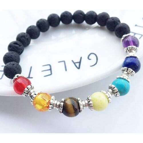Fashion Chakra Beads 8mm Black Lava Stone Bracelets DIY Aromatherapy Essential Oil Perfume Diffuser Bracelet Yoga Jewelry