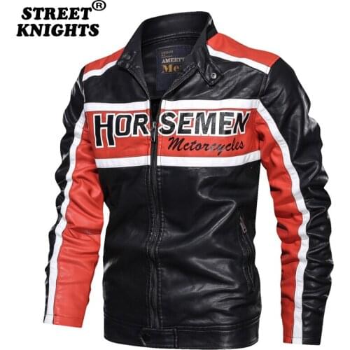 2021 Mens Motorcycle Jacket Autumn Winter Men New Faux PU Leather Jackets Casual Embroidery Biker Coat Zipper Fleece Jacket