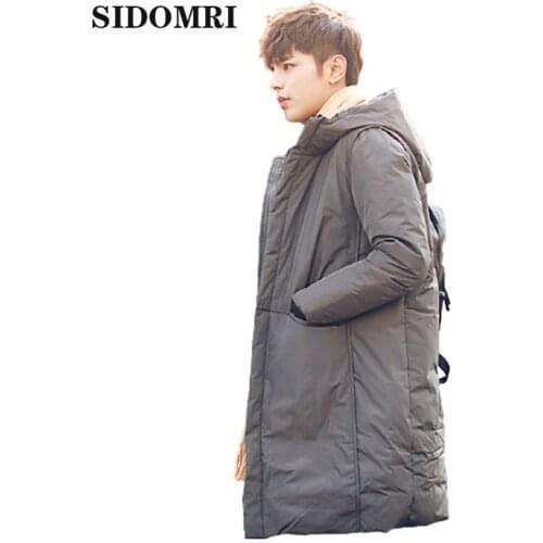 Winter mens down jacket medium length new handsome mens thickened warm coat grey black color hooded man