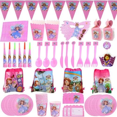 New Disney Princess Sophia Party Supplies Disposable Tableware Set Paper Cups Plates Straws Baby Shower Birthday Party Supply