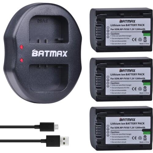 NP-FV50 NP FV50 3pcs Camera Battery +USB Dual Charger for SONY HDR CX390 290E PJ510 820E 790E 660E XR260 CX700E PJ50E 30E SR68