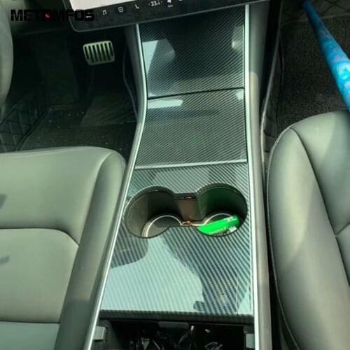 For Tesla Model 3 2018-2020 2021 Front Center Control Cup Holder Water Bottle Frame Carbon Fiber Inner Accessories Car Styling