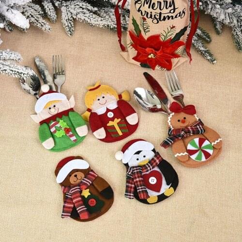 Penguin Santa Shape Knife Fork Knife Cutlery Storage Bag Pouch Xmas Table Decor