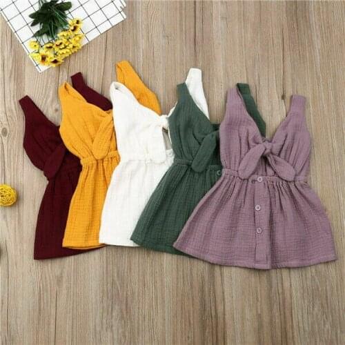 Pudcoco 2020 Toddler Newborn Baby Girl Dress Cotton&Linen Solid Color Party Dress Sundress UK
