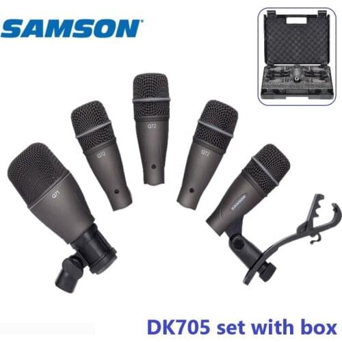 Samson Dk705 5-piece Drum Microphone Kit Recording Set Q72 Snare Tom/Q71 Drum Mic live performance studio recording drum mic kit