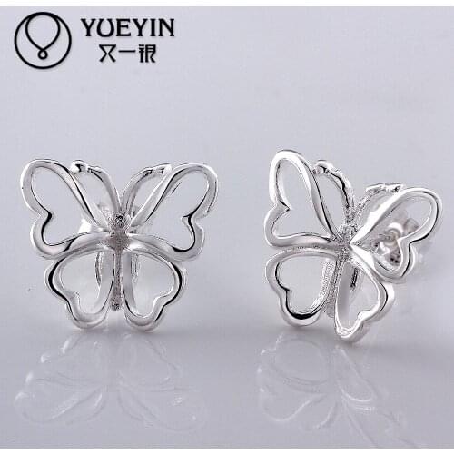New fashion silver plated jewelry Womens stud earrings Fashion brincos Earhook Accessories Trendy Wholesale Butterfly