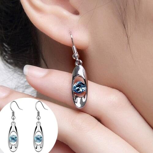 Boho Female Crystal Blue Rose Red Purple Drop Earrings Silver Color Zircon Stone Earrings Small Round Dangle Earrings For Women