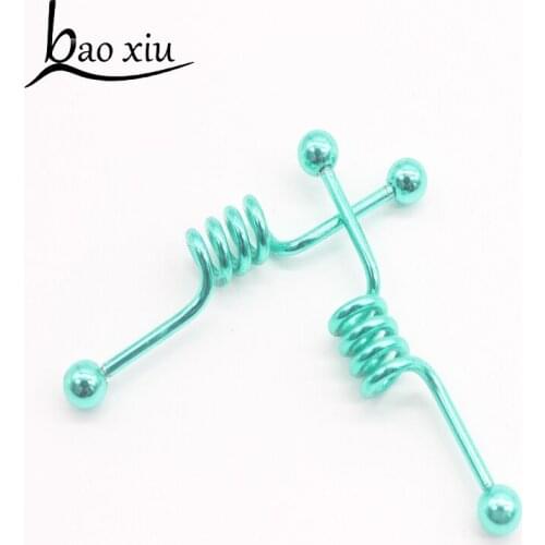 Body piercing wholesale 2pcs stainless steel tongue bar Tragus Earring Piercing bar industrial barbell