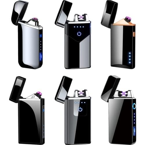 Windproof Touch Lighter Ice Black USB Electronic Lighter with USB Cable Plasma Double Arc Electric Lighter Small Gift for Smoker