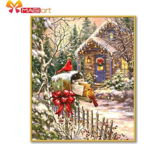 Cross stitch kits Embroidery needlework sets 11CT water soluble canvas patterns 14CT Full Christmas Animals Snow hut -NCMC068