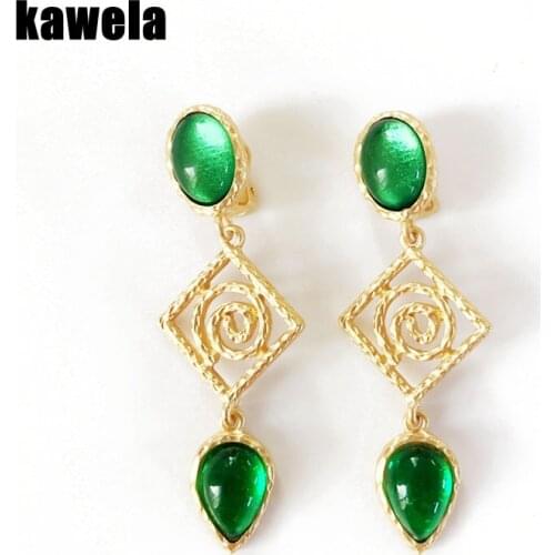Green Filigree Alloy Clip Earring Long Drop Accessories For No Ear Holes