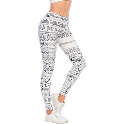 Zohra Sexy Women Gray Aztec Printed Fitness Leggins Fashion Slim Legins High Waist Leggings Pants