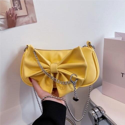 PU Leather Handbags for Women 2021 Luxury Designers Shoppers Wallets Fashion Solid color Bow Bead Chains Underarm Crossbody Bags