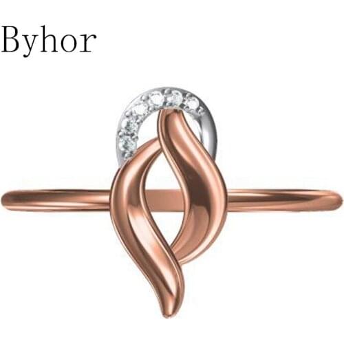 Byhor Solid 14K White+Rose Gold 0.029ct H/SI Natural Diamonds ring Women Leaf Fine Jewelry Trendy Wedding Band кольцo кольцa