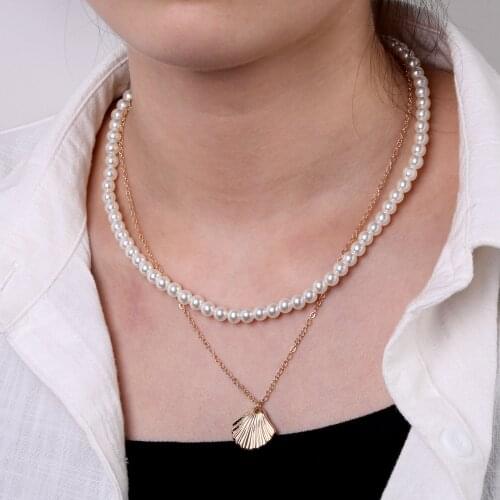 ZOVOLI Dainty Double Layered Pearl Chain Shell Pendant Necklace Set Statement Necklaces For Women 2020 Choker Fashion Jewelry