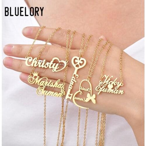 Bluelory Personalized Stainless Steel Nameplated Necklaces Custom Butterfly Heart Multistyles Name Jewelry For Women