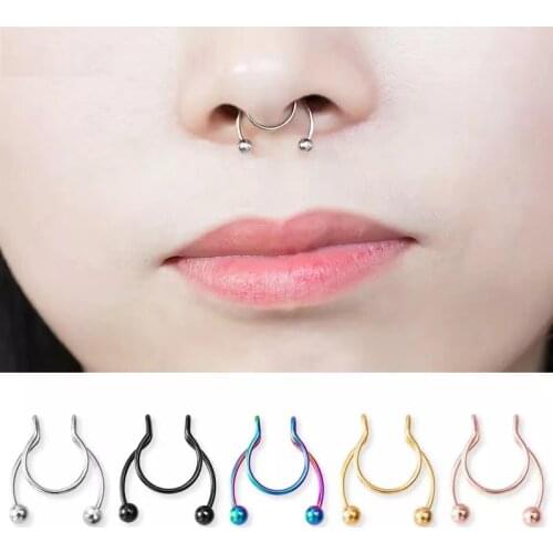 1Pcs Nose Clip fake Septum Piering Nose Rings punk Non Piercing Clip on Hip Hop Rock Stainless Steel Fashion Non Perforation