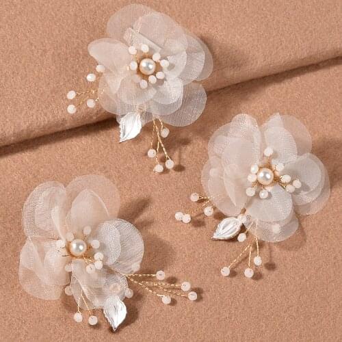 3 PCS Crystal Pearl Hair Clips Hairpins For Women High Quality White Flower Barrettes Elegant Bridal Wedding Hair Accessories