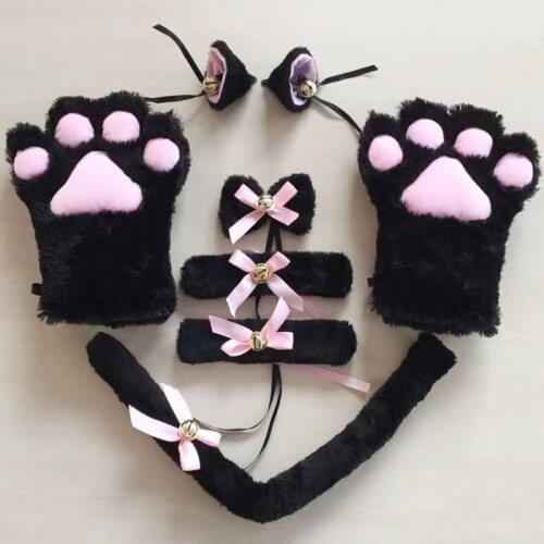 7Pcs Set Anime Cat ear Paw Ear Tail Tie Coffee Shop Maid Cosplay Role Play Kitten Costume Gloves Halloween Costume Carnival Cat