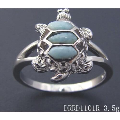 Antique designs real 925 Sterling Silver Natural Larimar Sea Turtle Ring For Gift