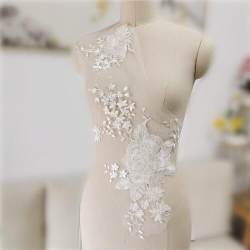 1 PCS French Lace Wedding Dress Applique DIY Bridal Headdress Ivory Lace Collar Lace Fabric Patch