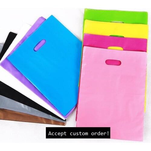 40x50cm 100pcs Large jewerly gift plastic bags with handle logo,Small black Plastic shopping Bags for clothing packaging bag