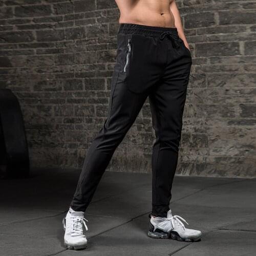 Quick-Drying and Breathable Mens Running Fitness Pants Pocket Zipper Nylon Sports Trousers Jogging Gym Bodybuilding Athletic