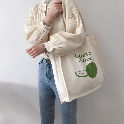 Women Canvas Shopping Bag Guava Print Female Cotton Cloth Shoulder Bag Eco Handbag Books Tote Fruit Grocery Shopper Bags
