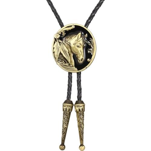 KDG Western Cowboy Zinc Alloy Point Oil Horse Head Tie Pendant Necklace Western Cowboy Necklace Genuine Leather Cord