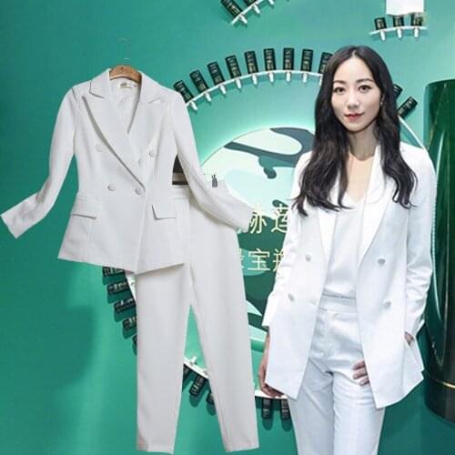 Two piece set top and pants professional interview dress OL ladies casual fashion temperament suit two-piece suit slim suit