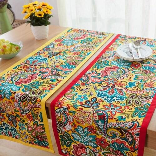 35x140/160/180/200/220cm southeast asian cotton flowers printed table runner coffee table cloth mat decorative bed towel