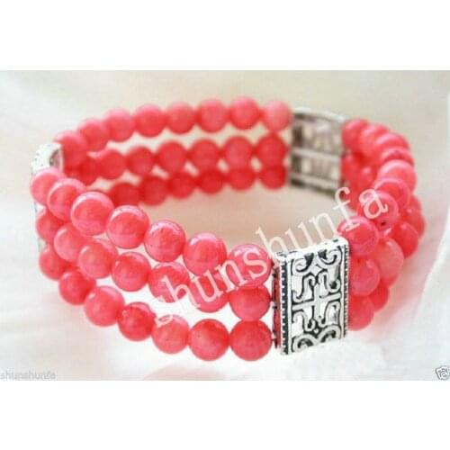 Beautiful 6mm round pink coral bead Elasticity Bracelet