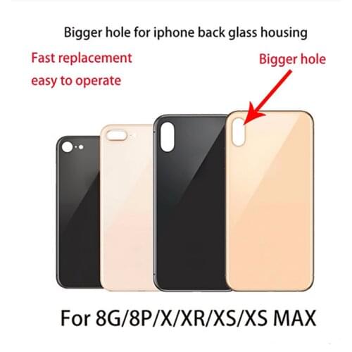 50Pcs Battery Cover Big Camera Hole Rear Door For iphone 8 Plus X XR XS MAX 8G 8P Back cover Glass Replacement