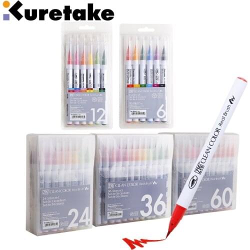 Kuretake Clean Color Real Brush 4/6/12/60 colors Soft Tip Watercolor Art Marker Pen Drawing Supplies