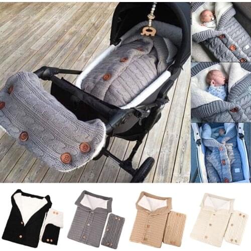 Soft Warm Newborn Baby Stroller Knitted Swaddle Blanket Wrap Sleeping Bag Footmuff with Handle Cover for Infant Boys Girls
