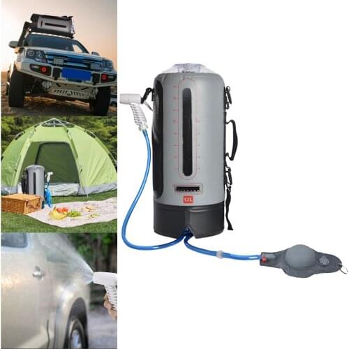 12L Inflatable Shower Bag With Foot Pump Pressure Bathing Water Bag For Outdoor Travel Hiking Camping Beach Swimming