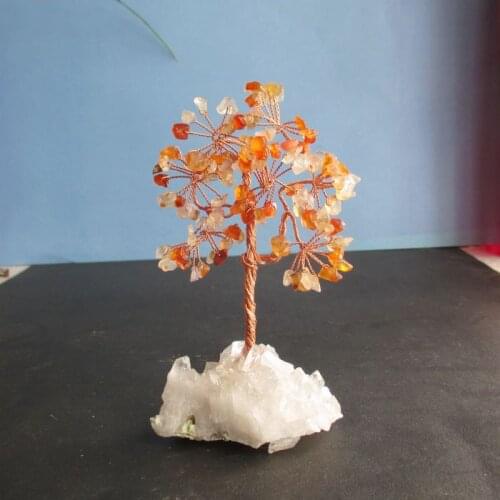Natural agate lucky tree pachira base white crystal cluster lucky free shipping