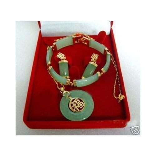 New Noblest green jades link pendant bracelet earrings Sets